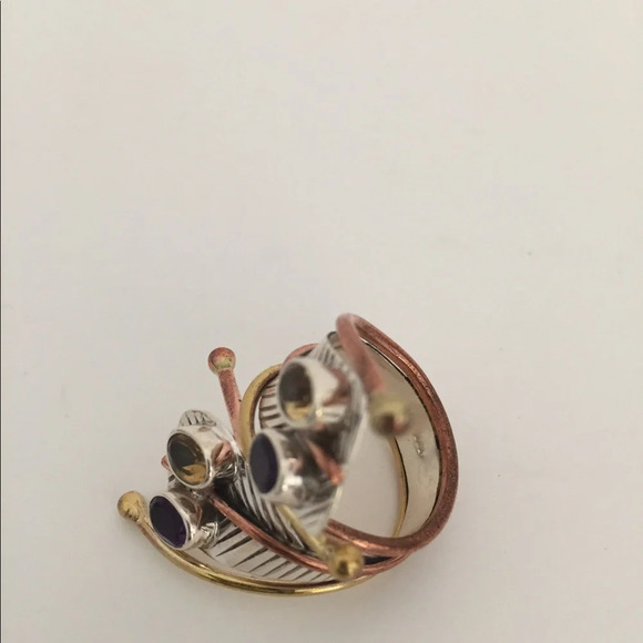 Artisan Tri Tone Sterling Silver Feathered Wrap Ring Brand New Size 7 - Picture 6 of 6